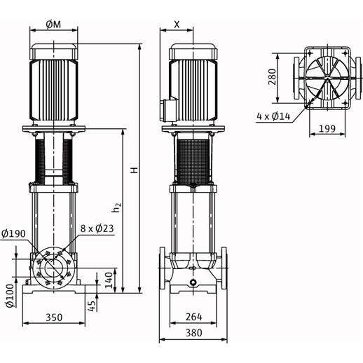 Габаритный чертеж насоса Wilo Multivert MVI 7007/1-3/25/E/3-400-50-2